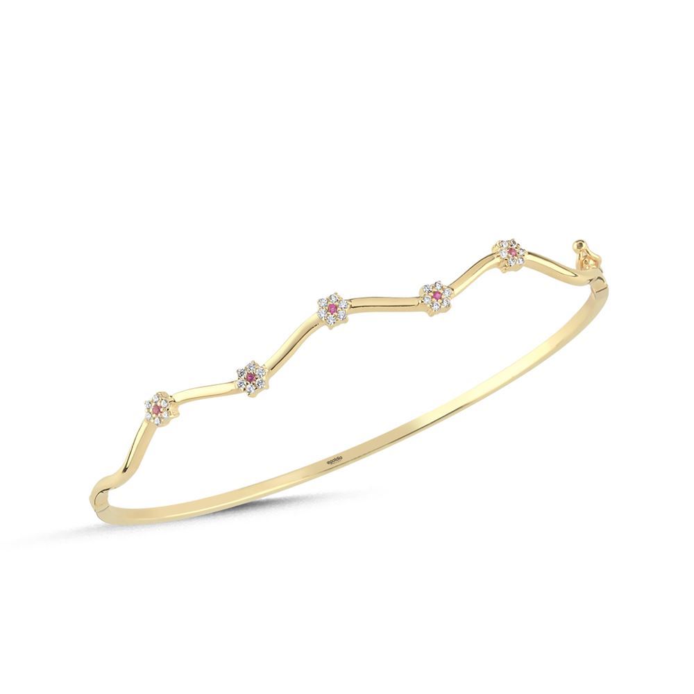 Papatya Beyaz Pembe Taşlı Kelepçe (6*5 Cm 1 Mm)