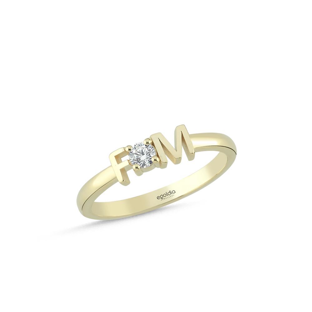 Oval Taş Baget Harf Yüzük