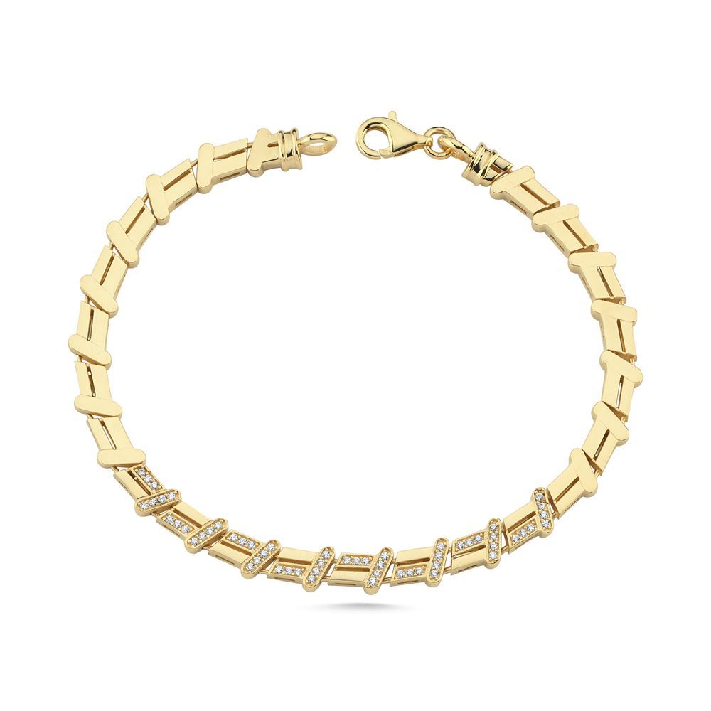 Çift Sıra T Tasarım Taşlı Bileklik