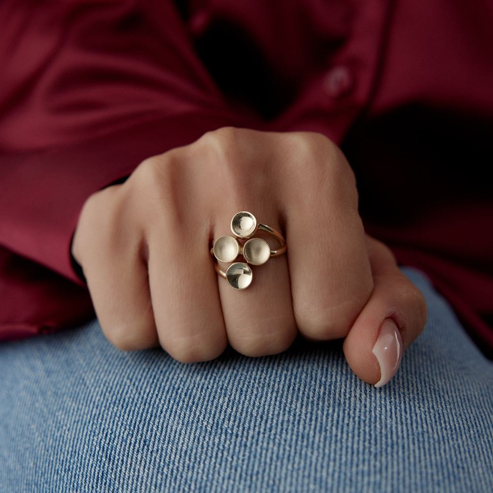 Dörtlü Damla Plaka Tasarım Üç Renk Yüzük