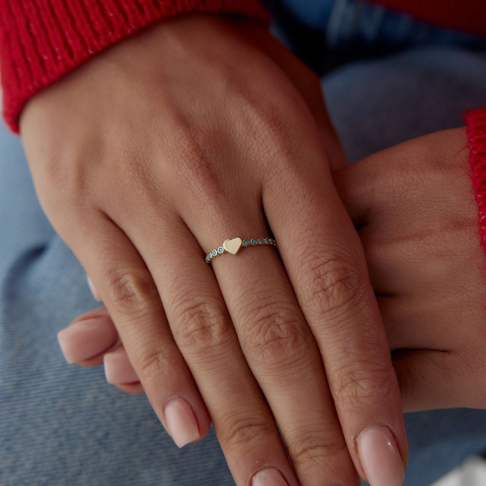 Kalp Turkuaz Tasarım Yüzük