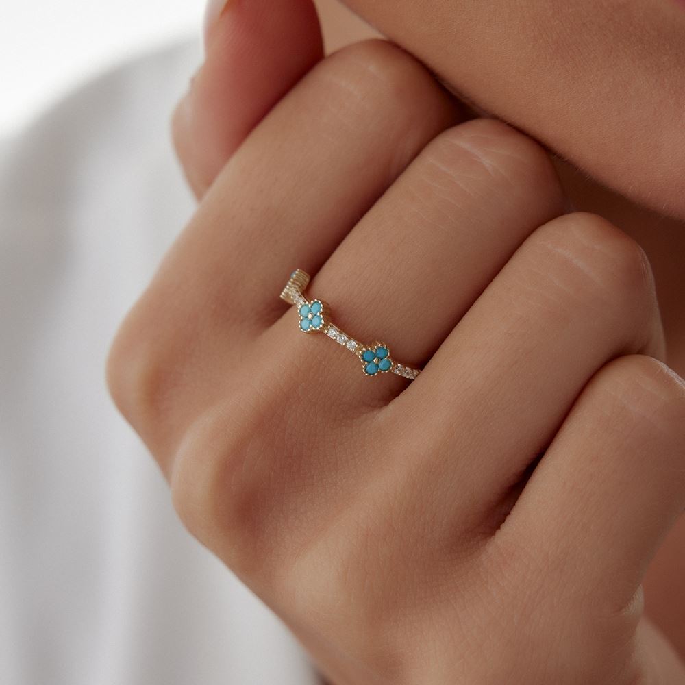 Yonca Firuze Baget Taşlı Yüzük