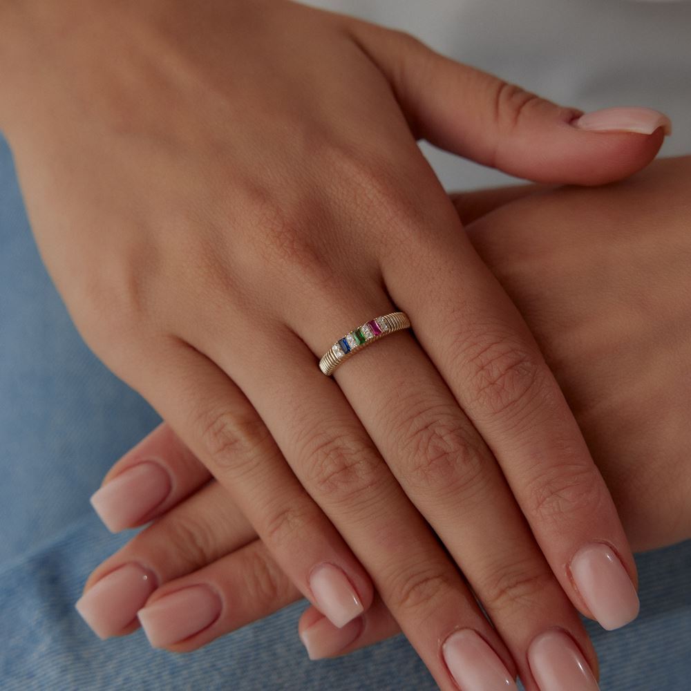 Renga Renk Baget Taşlı Yüzük