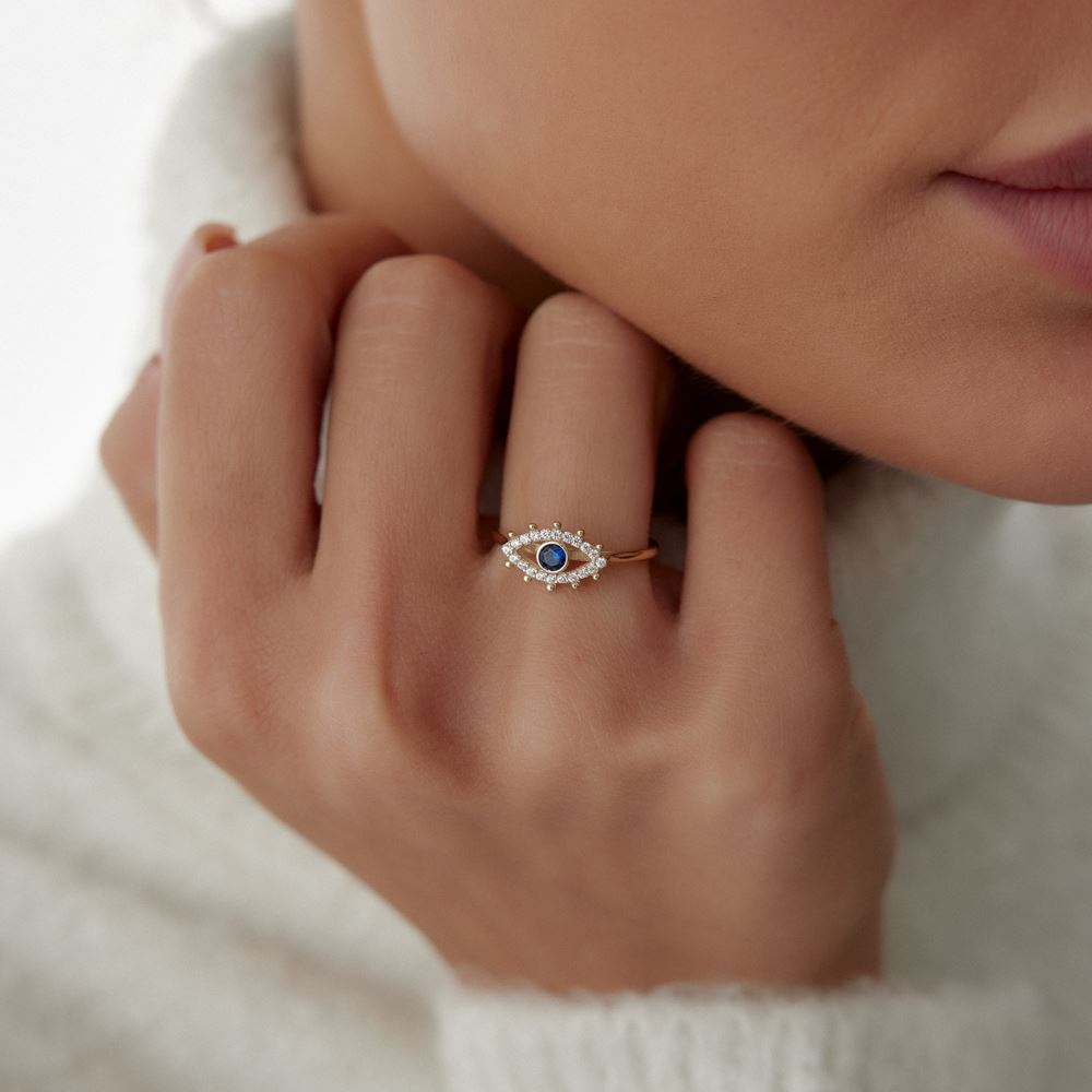 Safir Taşlı Göz Yüzük