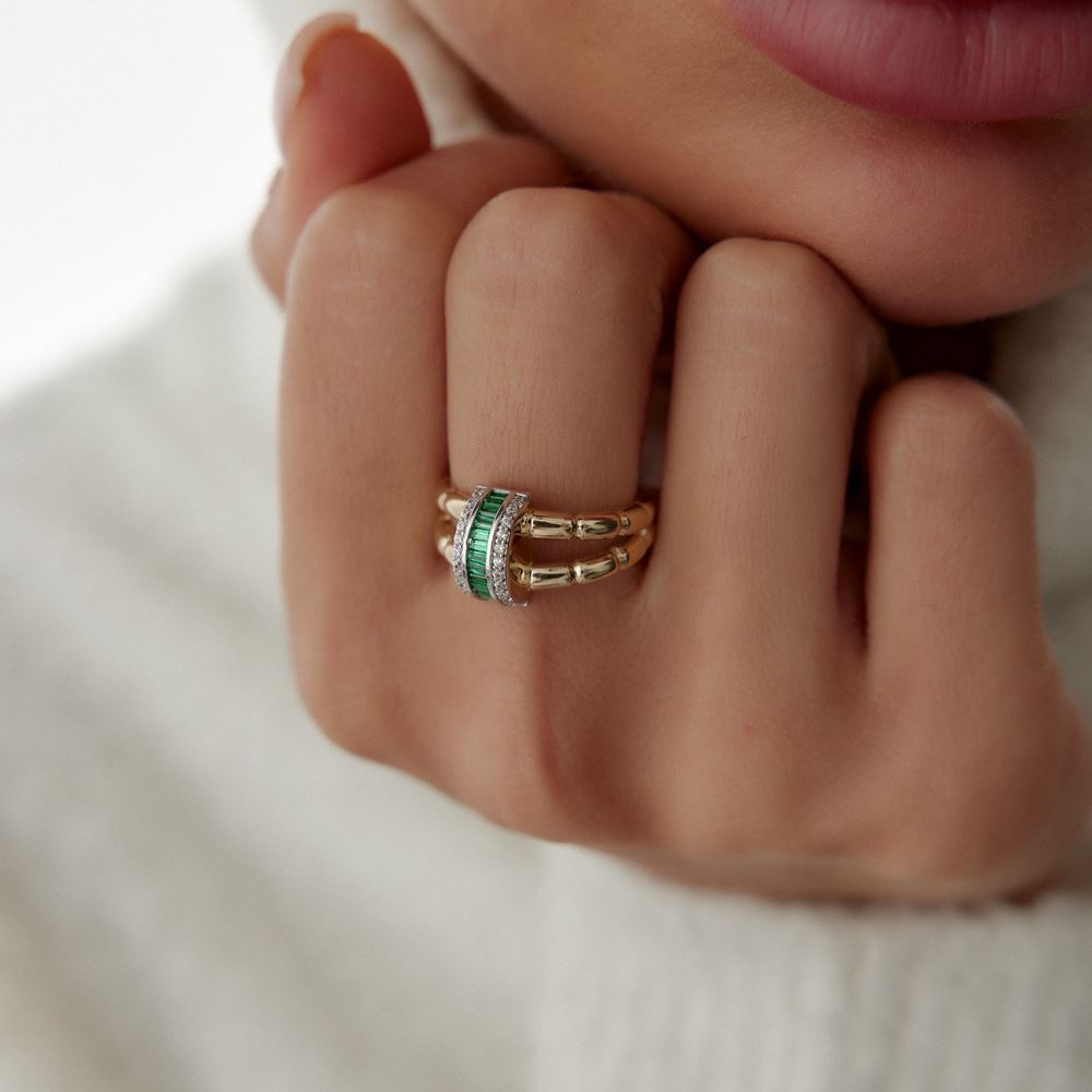 Pembe Baget Taşlı Daire Tasarım Yüzük