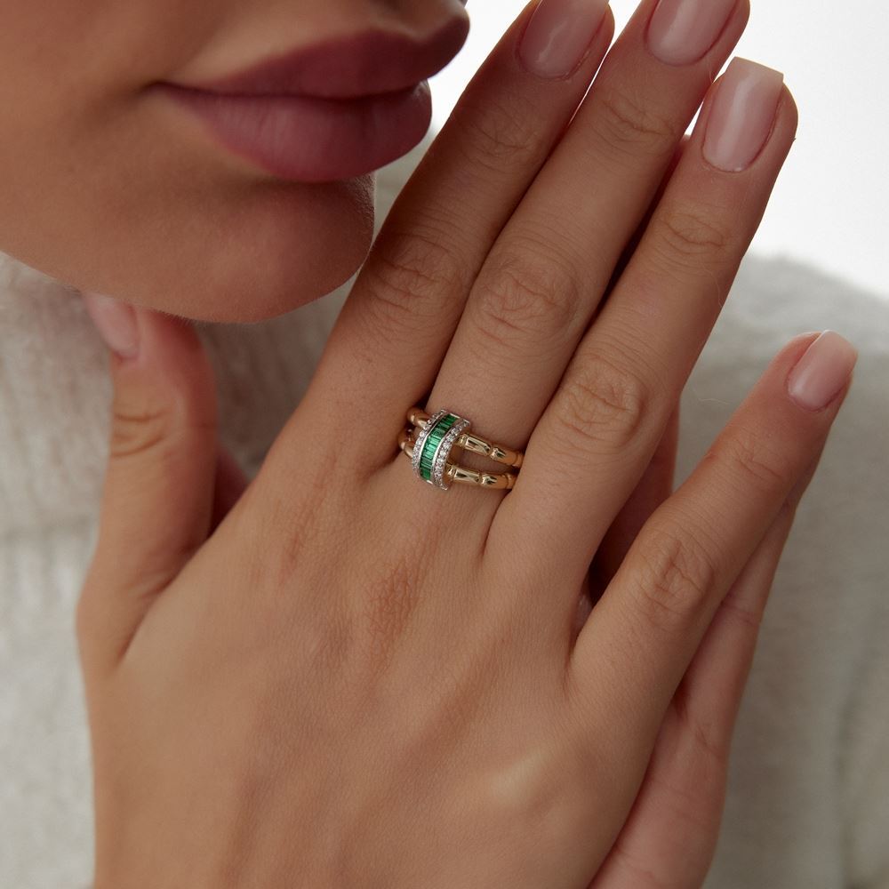 Pembe Baget Taşlı Daire Tasarım Yüzük