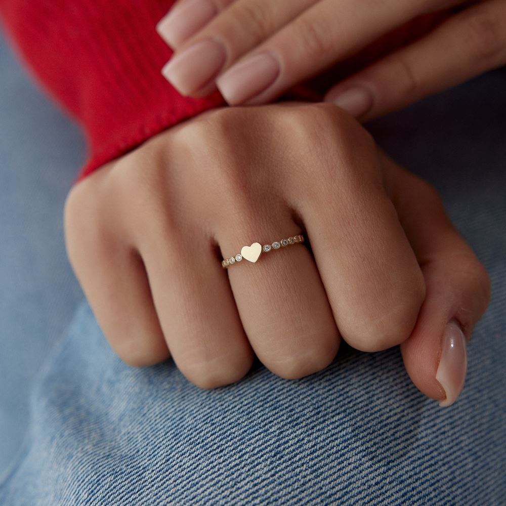 Kalp Nokta Tasarım Taşlı Yüzük