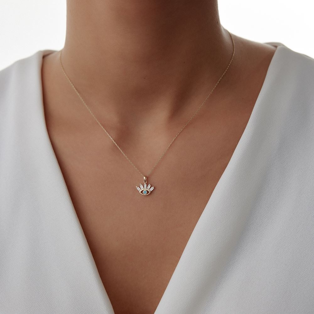 Parçalı Taşlı Göz Tasarım Kolye