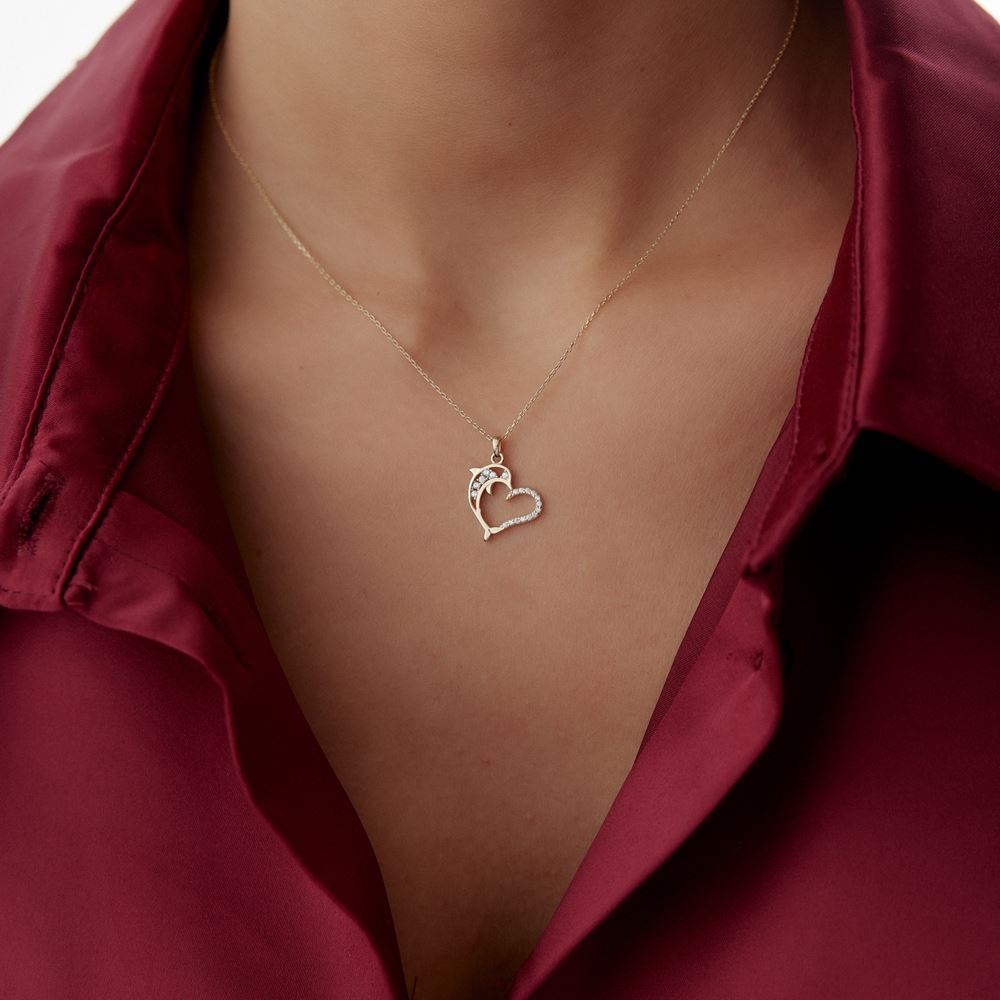 Kalp Tasarım Yunus Figürlü Kolye