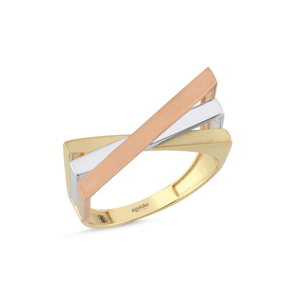 Üç Renk Yatay Çarpı Tasarım Yüzük