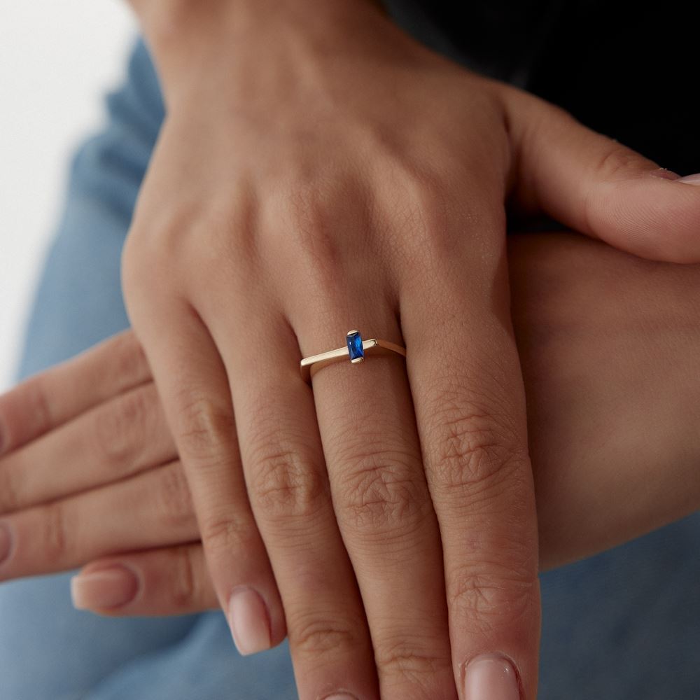 Mavı Taşlı Baget Yüzük