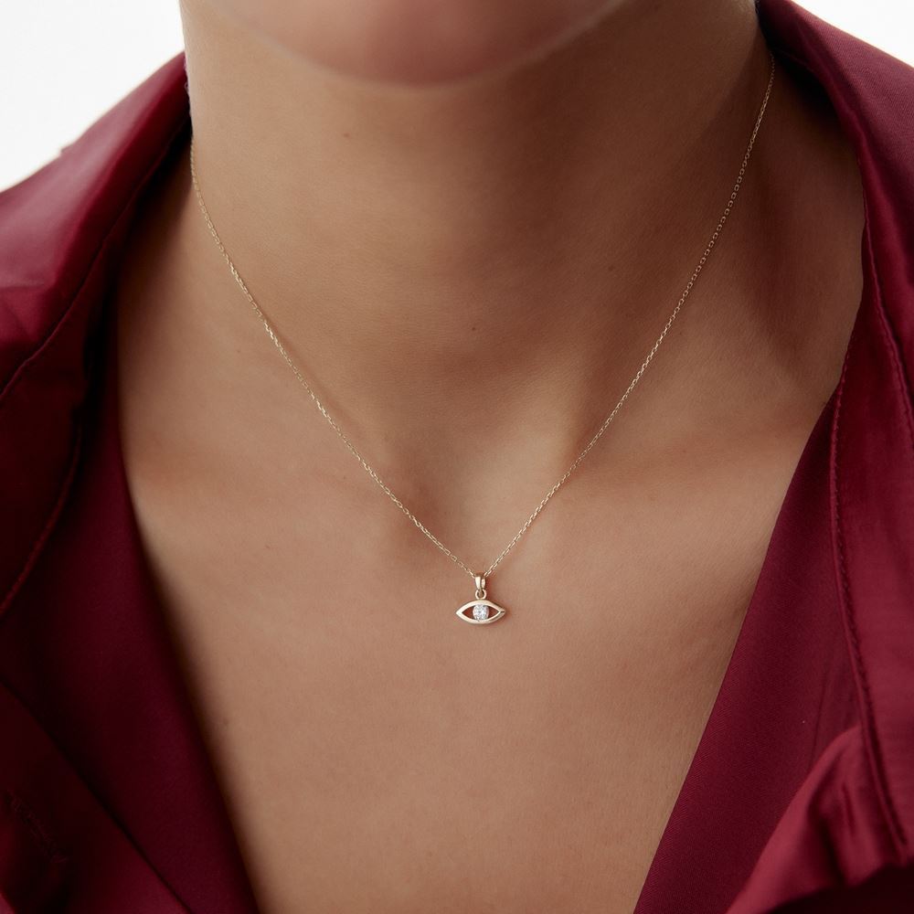 Göz Beyaz Taşlı Kolye