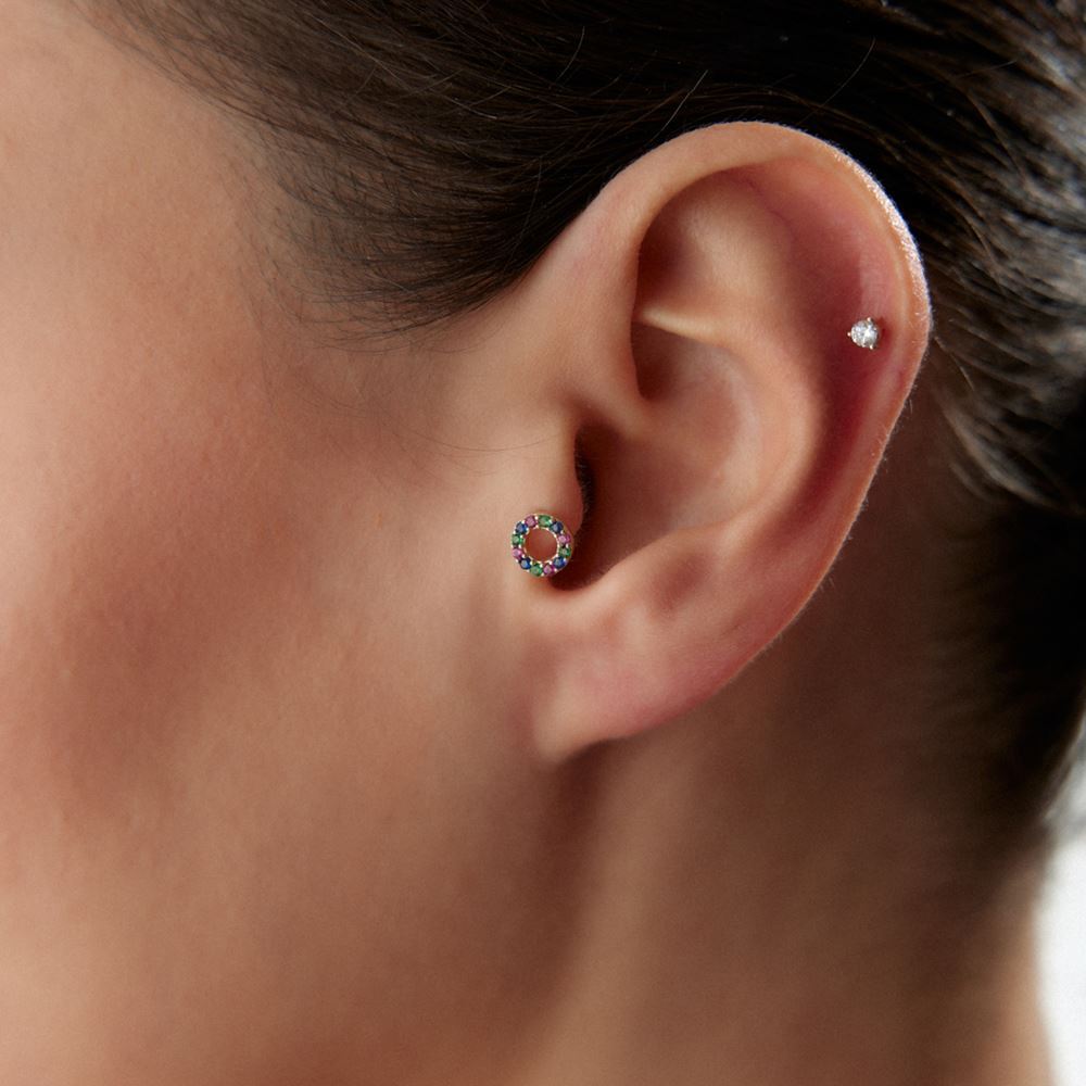 Yuvarlak Gökkuşağı Taşlı Piercing