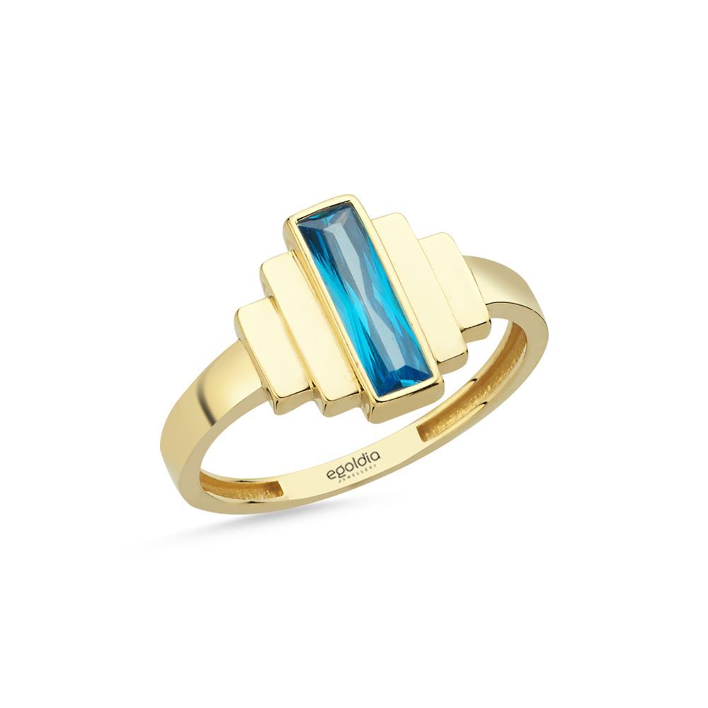 Turkuaz Taşlı Geometrik Yüzük