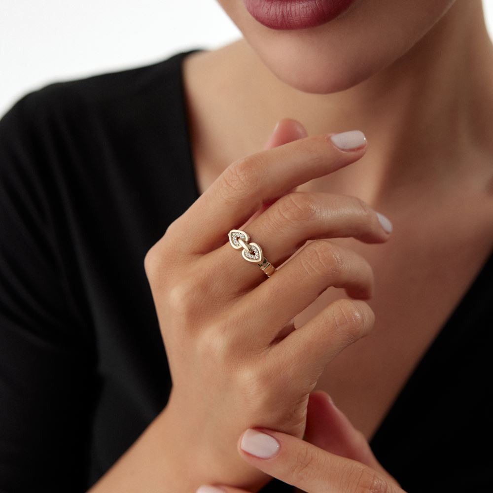 İki Kalp Taşlı Yüzük