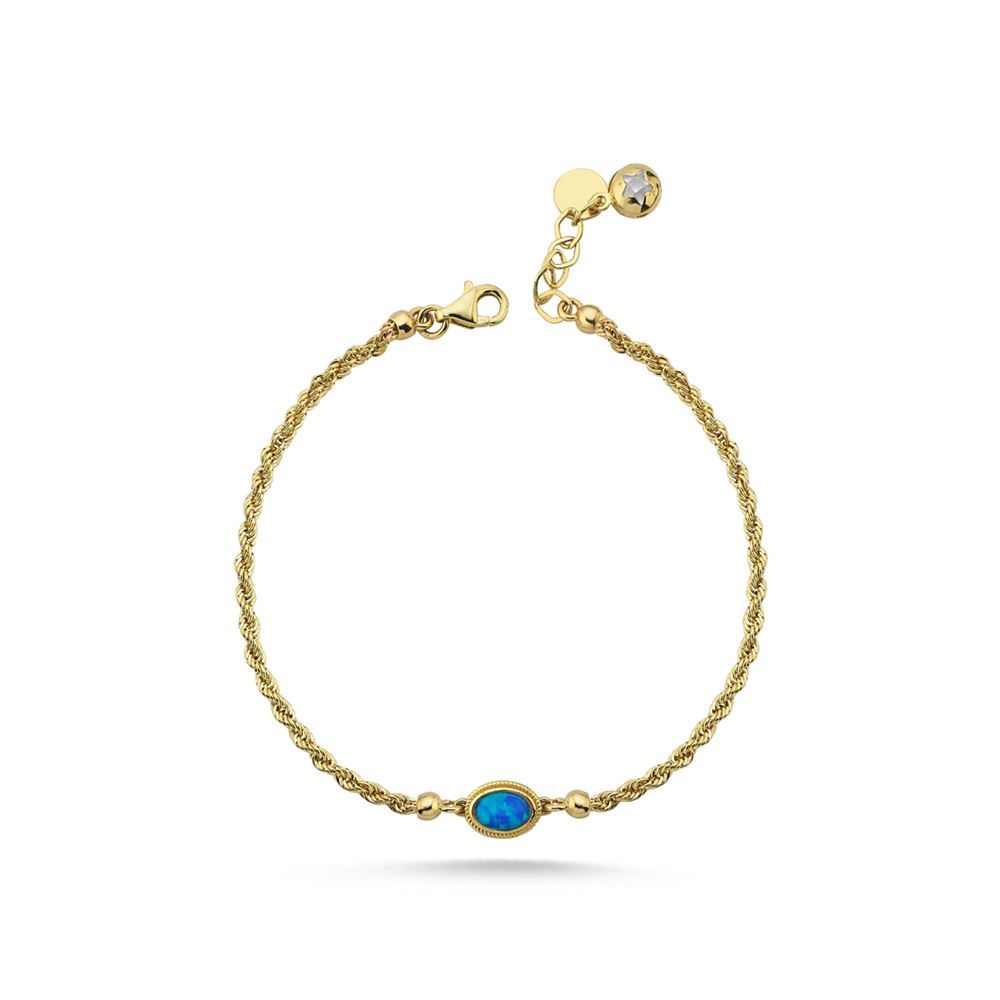 Simli Mavi Taşlı Halat Bileklik