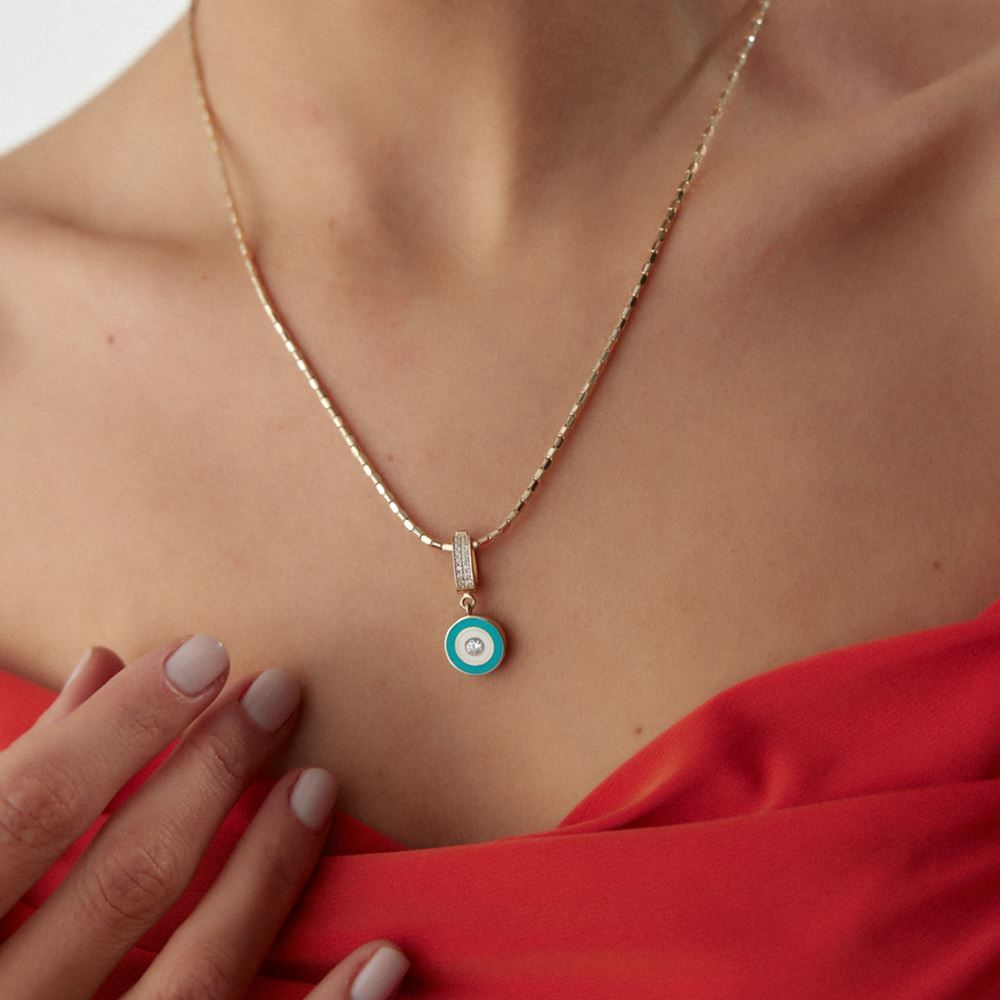 Göz Turkuaz Beyaz Mineli Charm Kolye Ucu