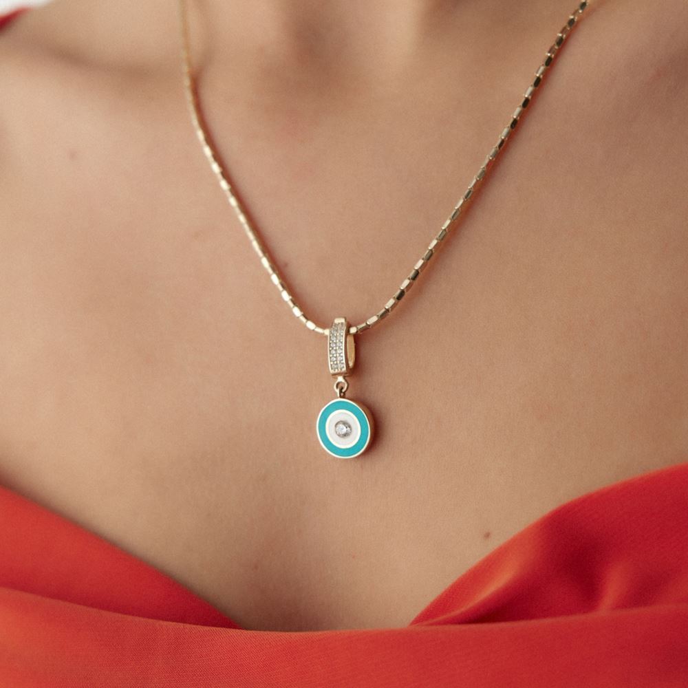 Göz Turkuaz Beyaz Mineli Charm Kolye Ucu