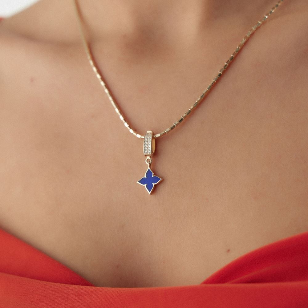 Yonca Lacivert Mineli Charm Kolye Ucu