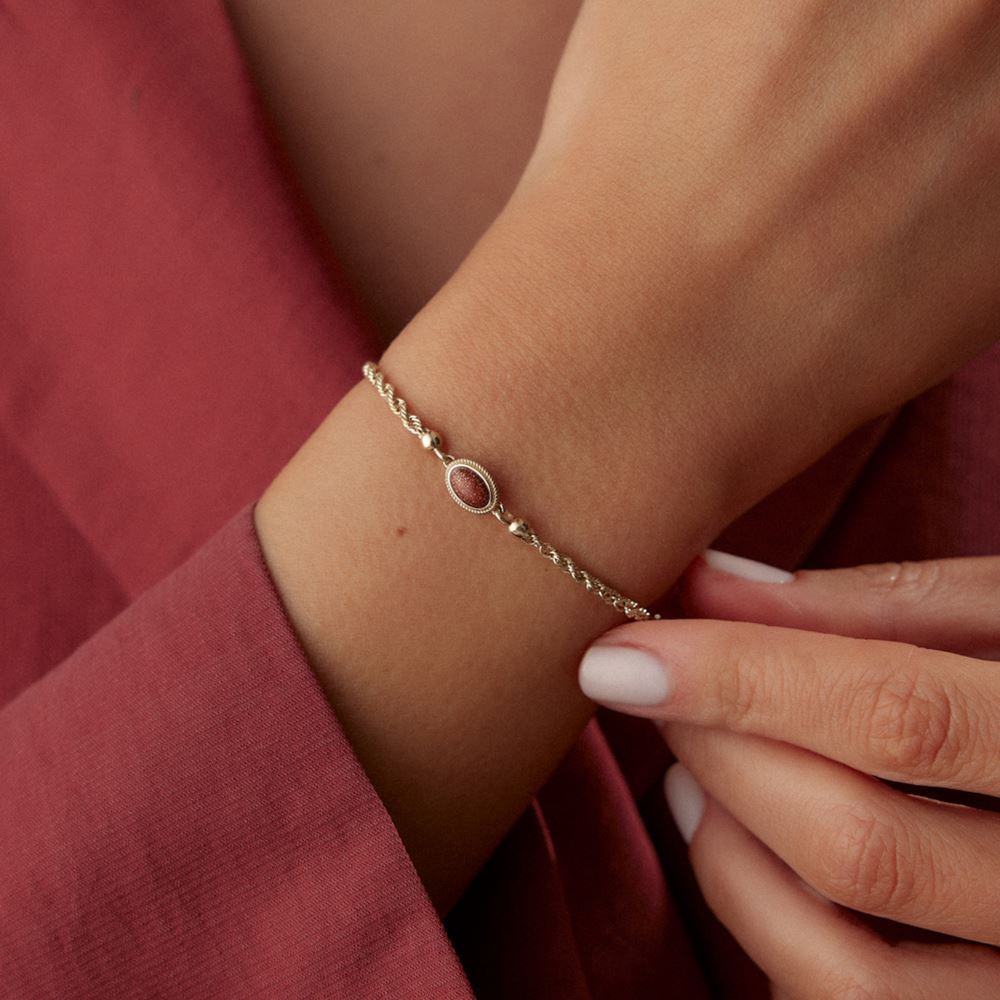 Halat Zincir Kahverengi Taşlı Bileklik