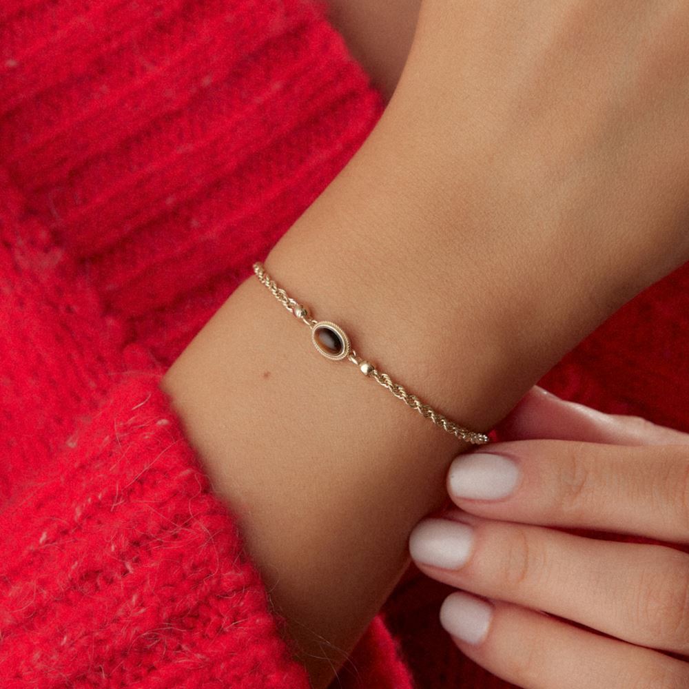 Halat Zincir Kahverengi Taşlı Bileklik