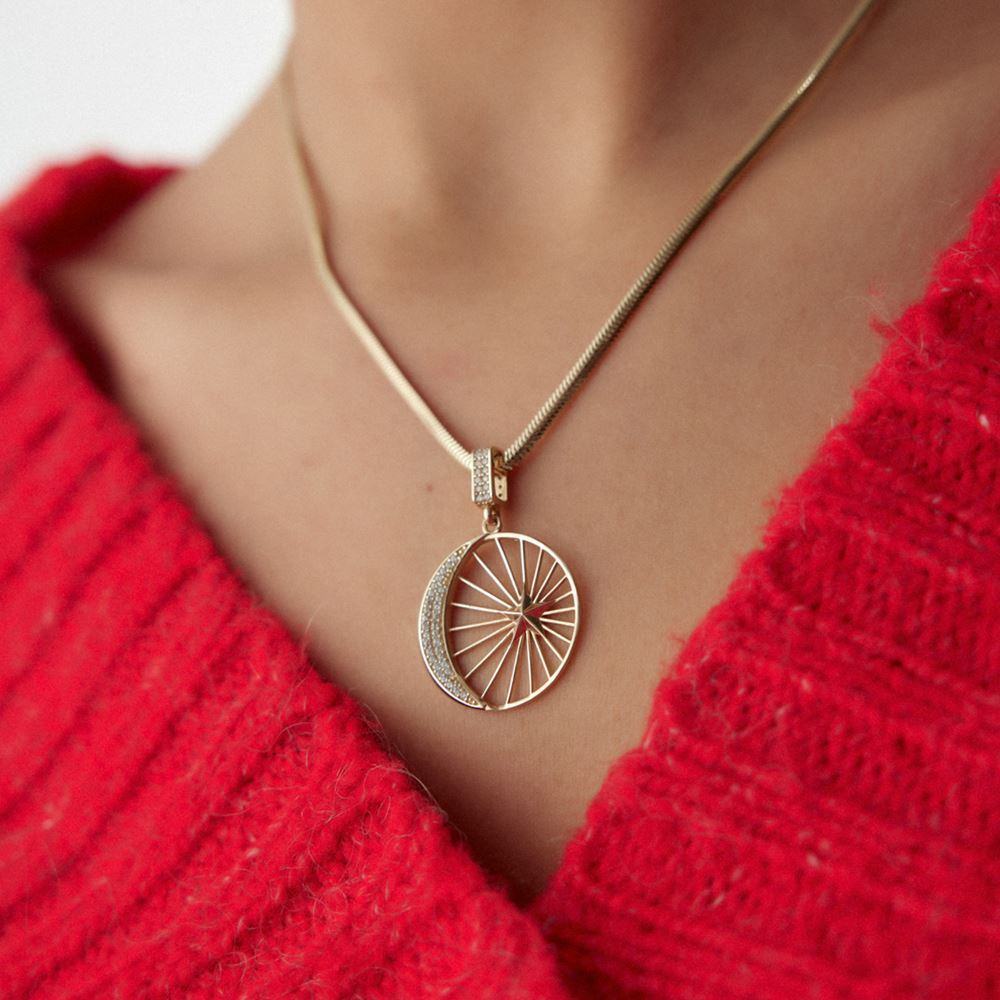 Ay Hilal Taşlı Kolye Ucu