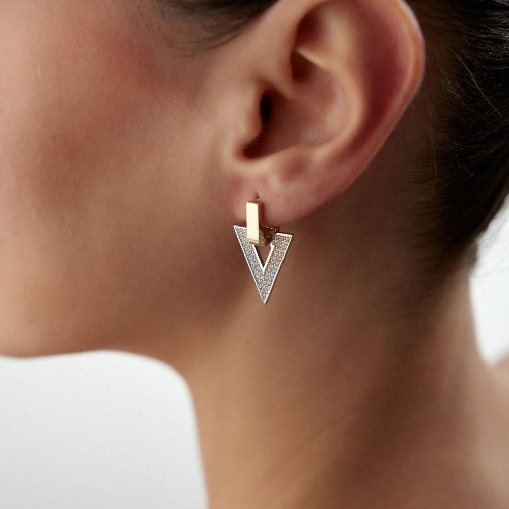 Üçgen Tasarım Taşlı Sallantı Küpe