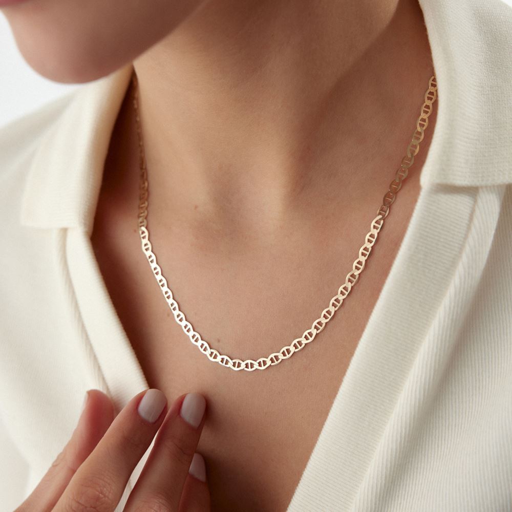 İtalyan Oval Çizgi Tasarım Kolye 50 Cm