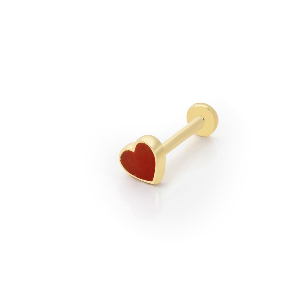 Kırmızı Mineli Kalp Piercing