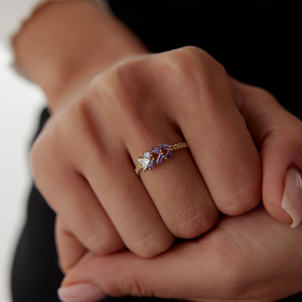 Baget Mor Beyaz Taşlı Yüzük