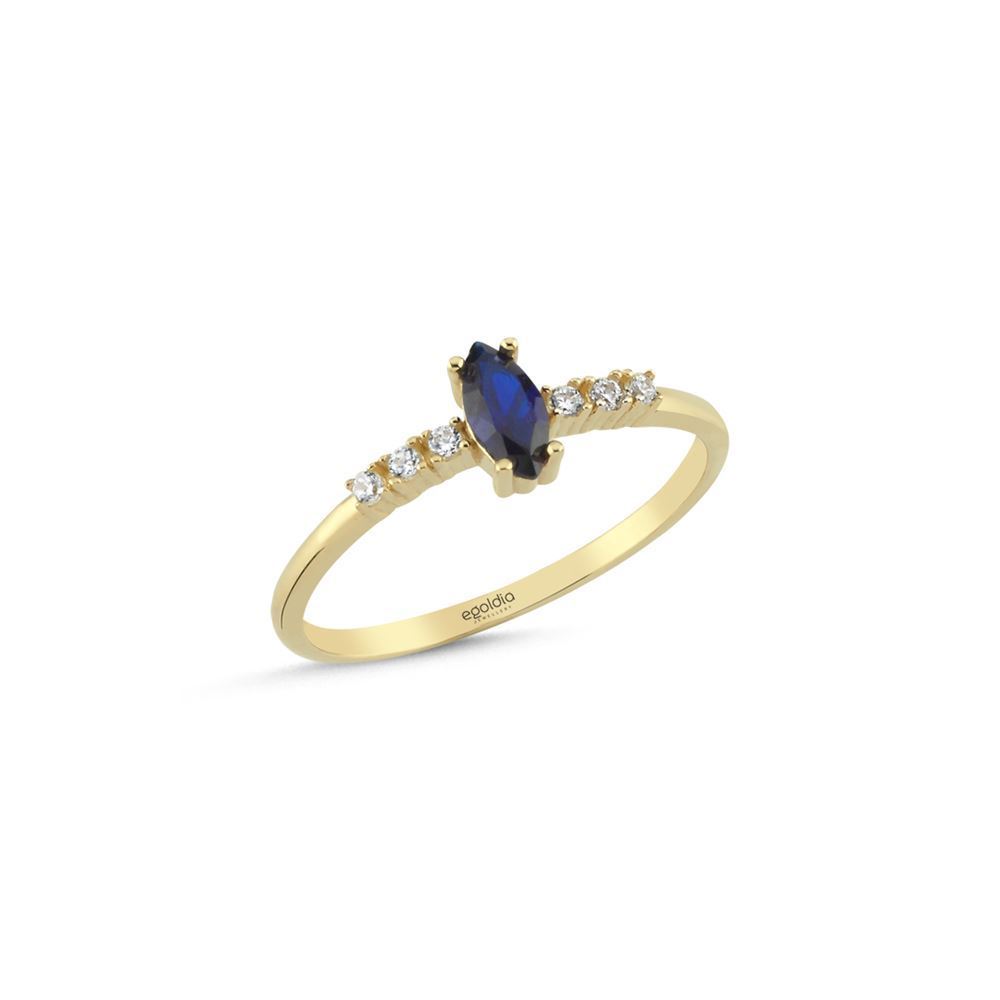 Mavi Damla Beyaz Baget Taşlı Yüzük