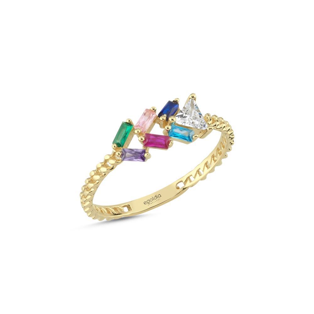 Renkli Taşlı Baget Yüzük