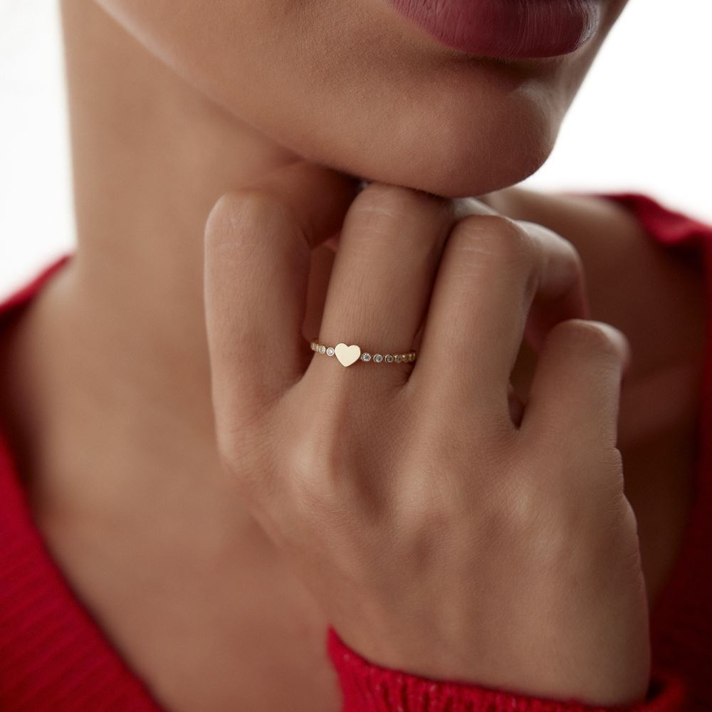 Kalp Nokta Tasarım Taşlı Yüzük