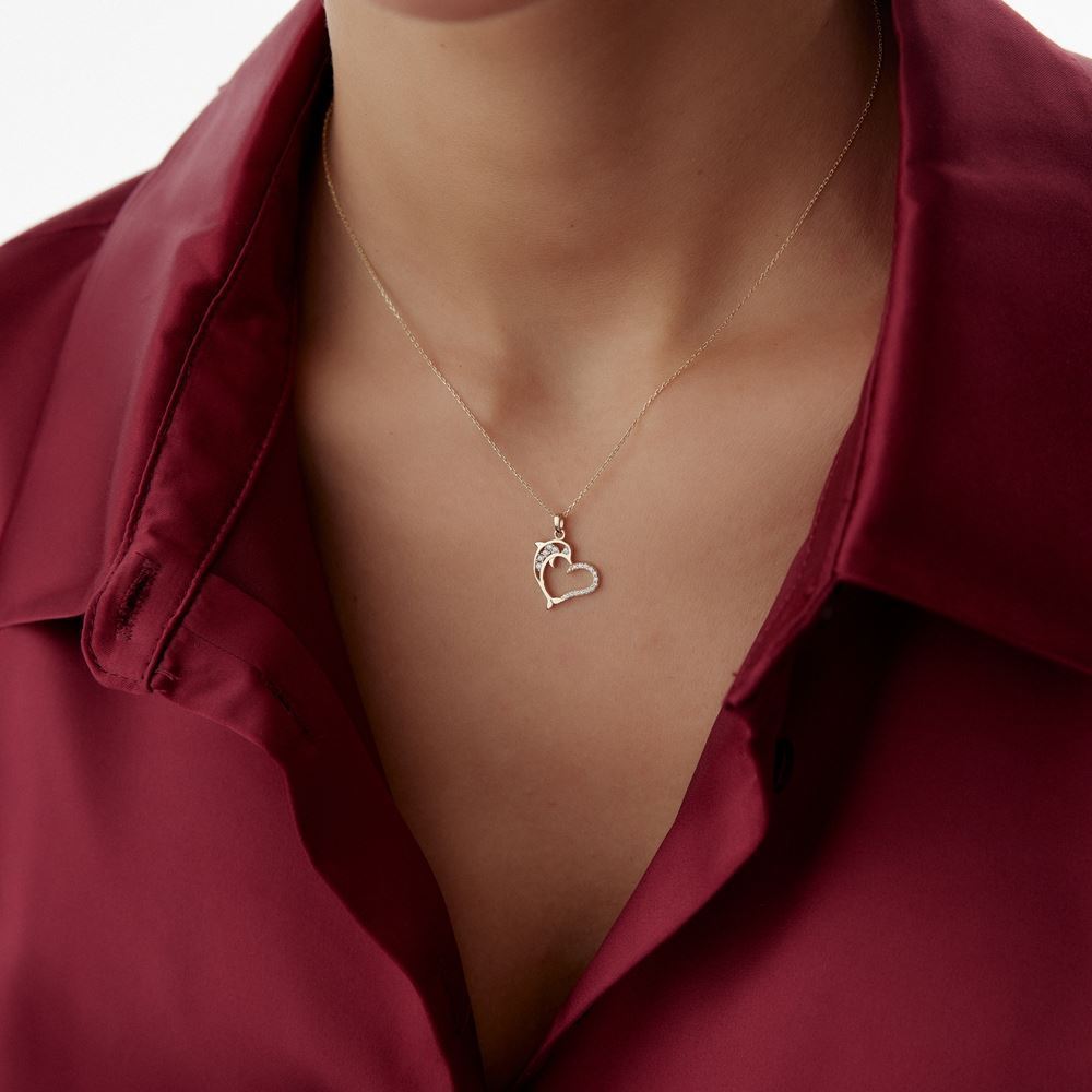 Kalp Tasarım Yunus Figürlü Kolye