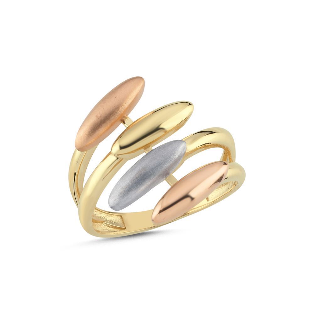 Üç Renk Dörtlü Oval Tasarım Yüzük