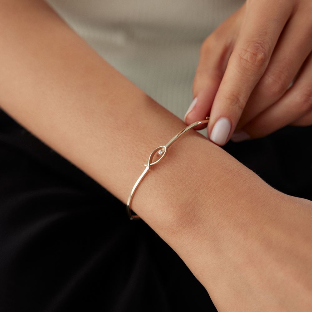 Balık  Tasarım Taşlı Kelepçe