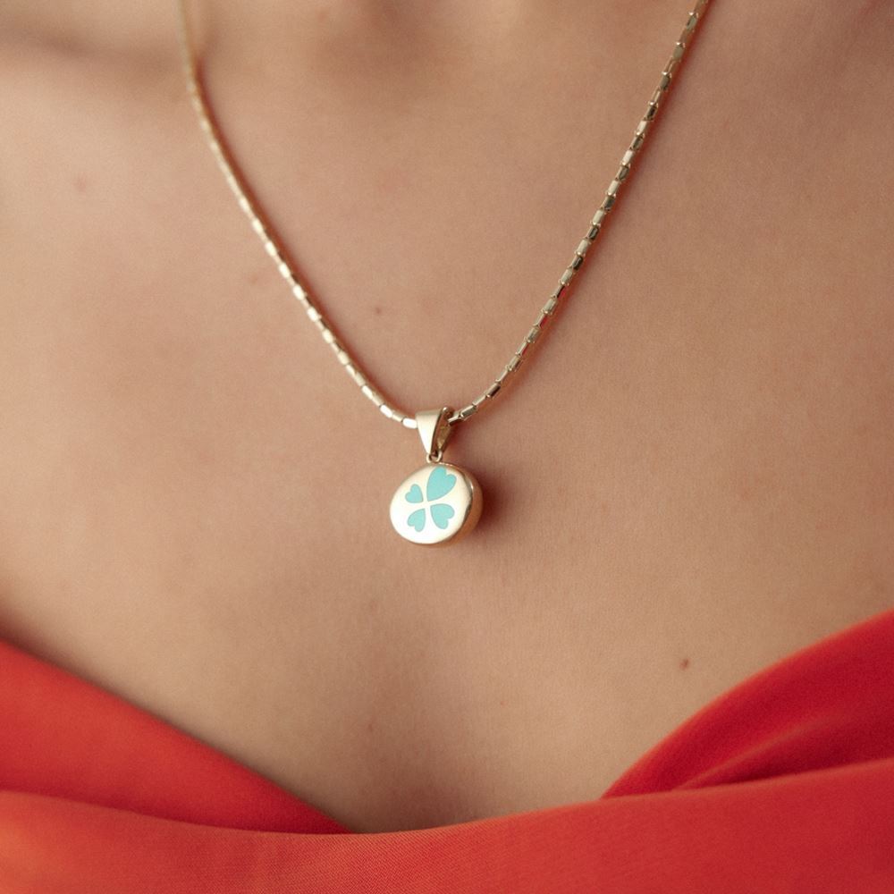 Turkuaz Yonca Mineli Kolye Ucu