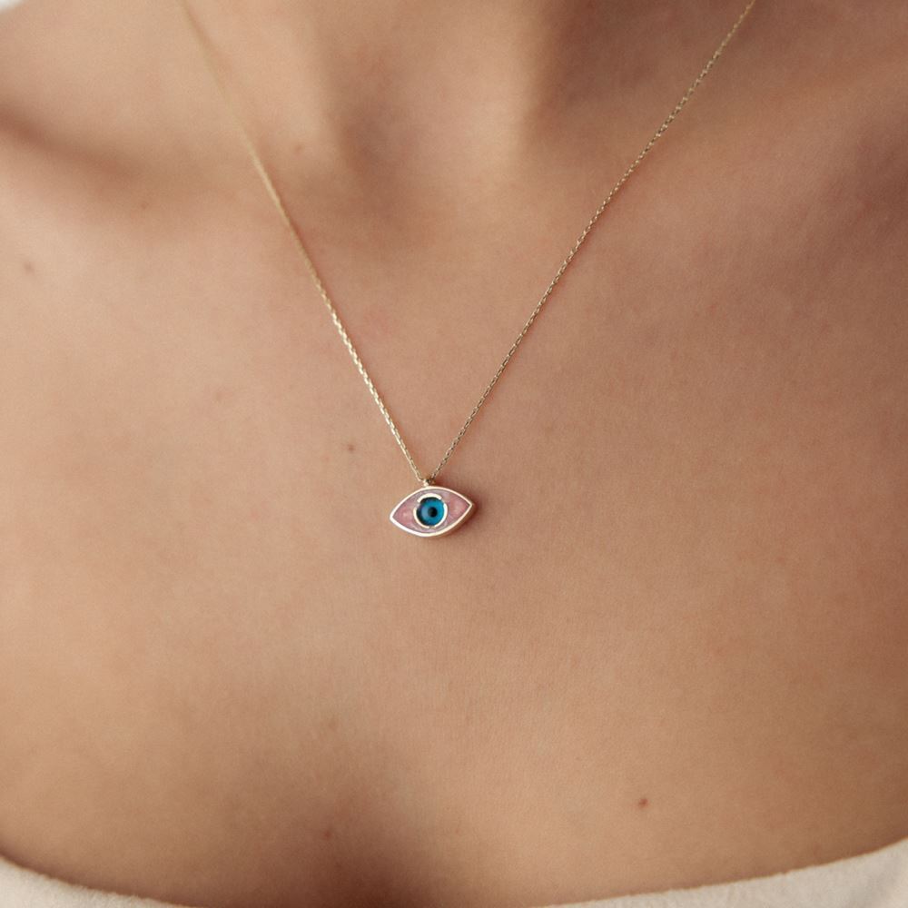 Pembe Gözlü Mineli Kolye