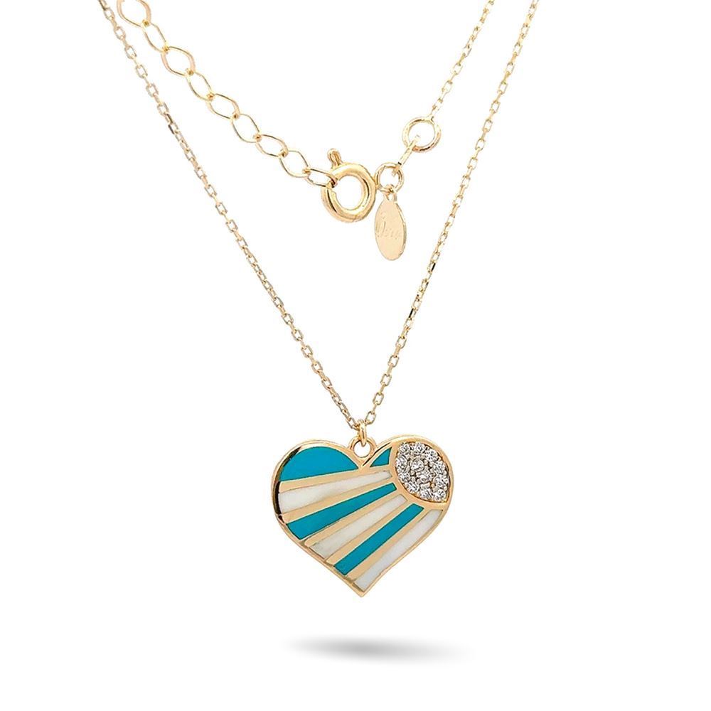 Kalp Mineli Taşlı Kolye