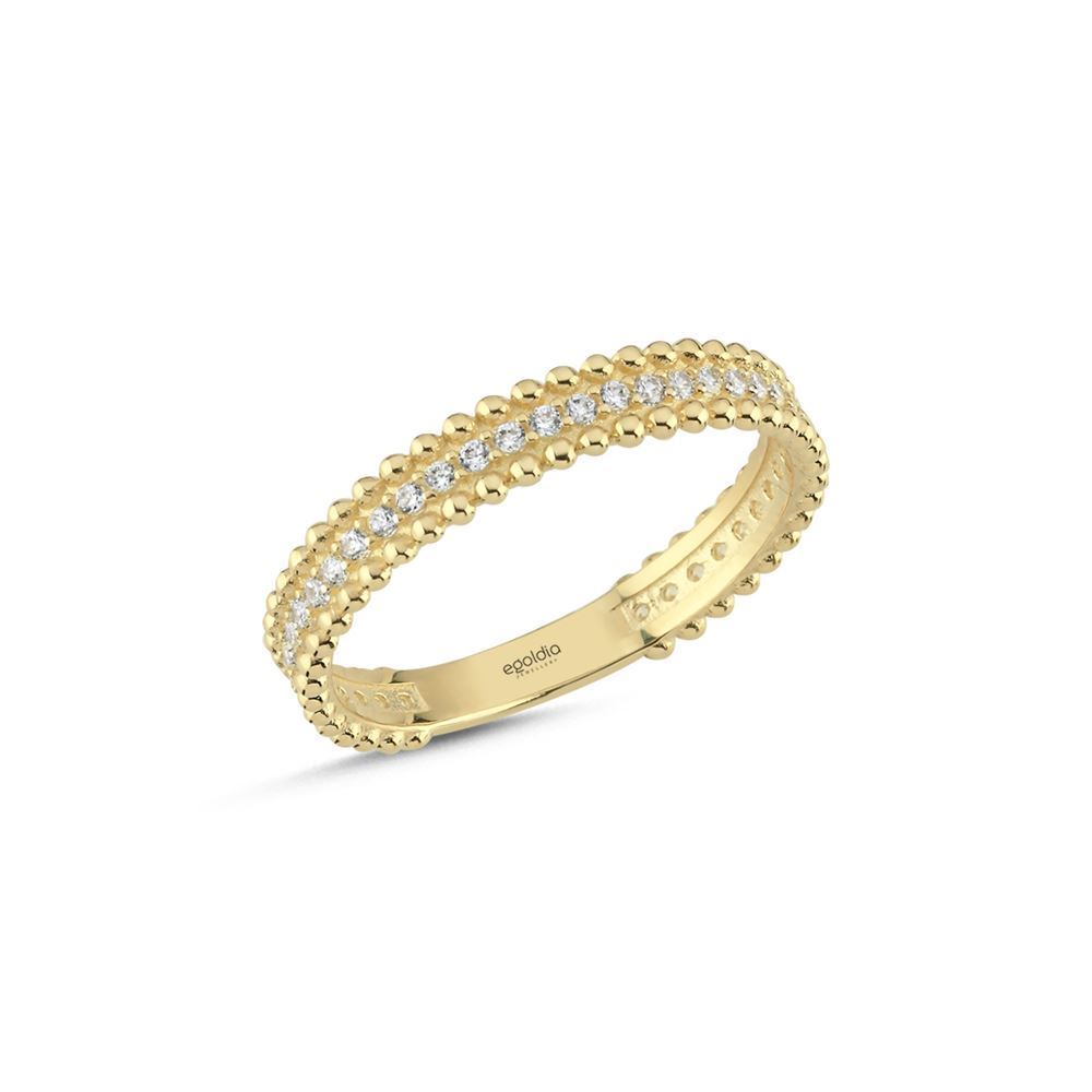 İki Sıra Nokta Tasarım Taşlı Yüzük