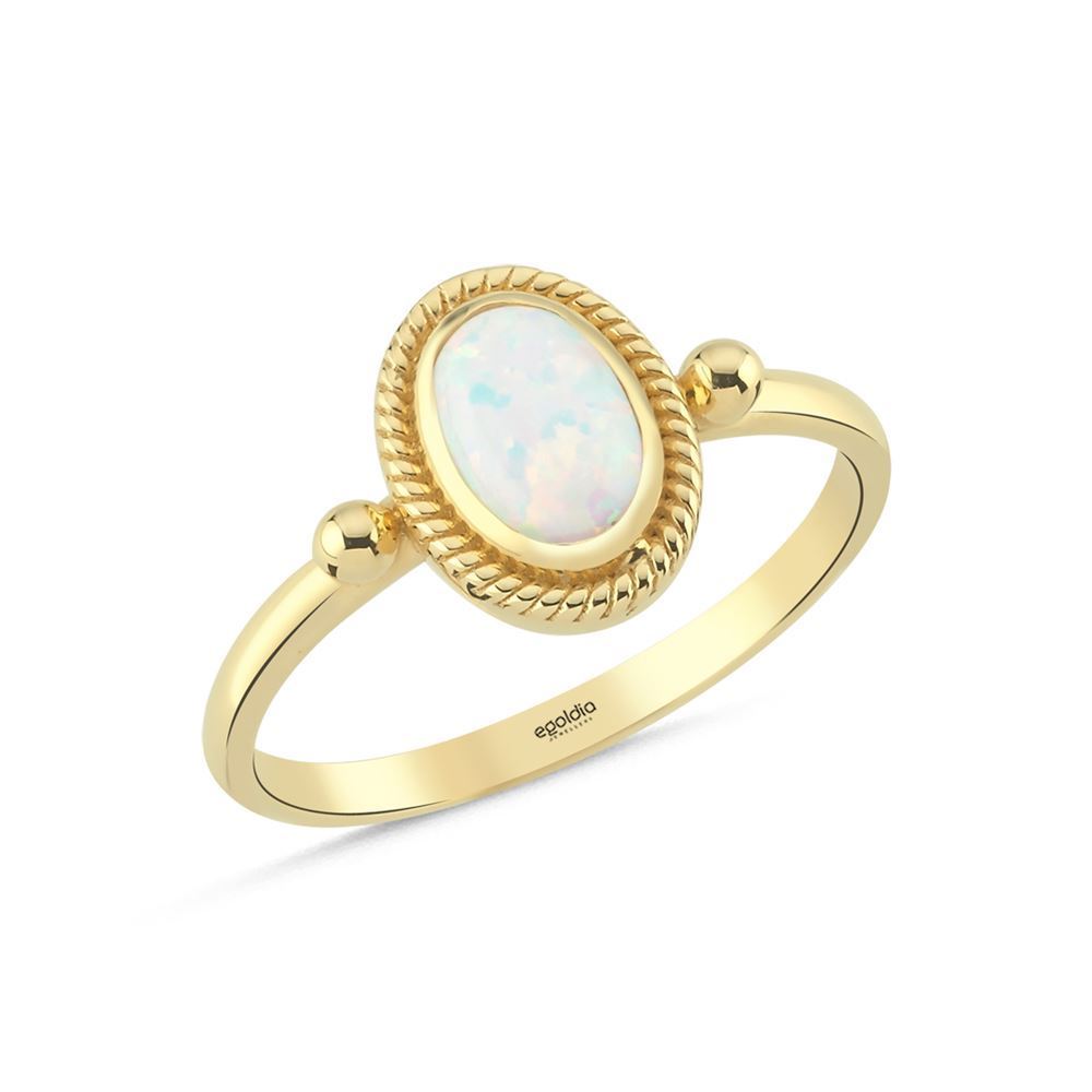 Sedef Firuze Pembe Yeşil Oval Taşlı Yüzük