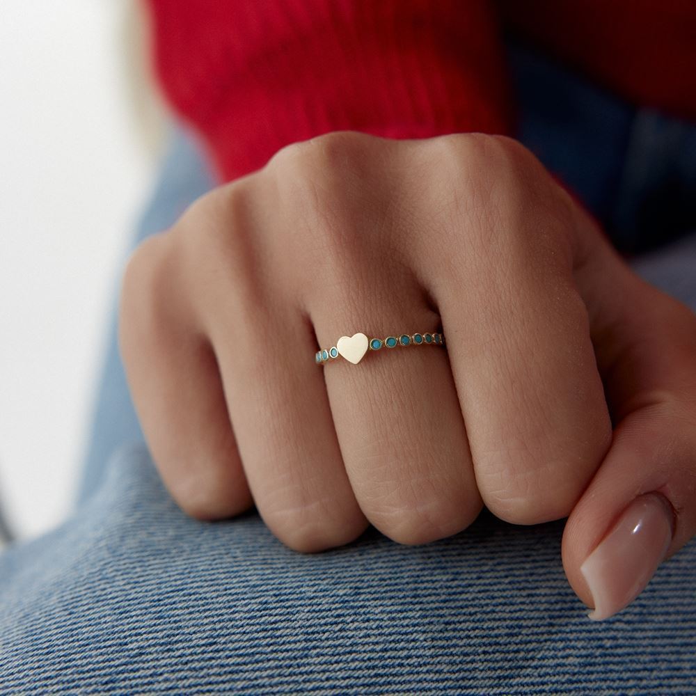 Kalp Turkuaz Tasarım Yüzük