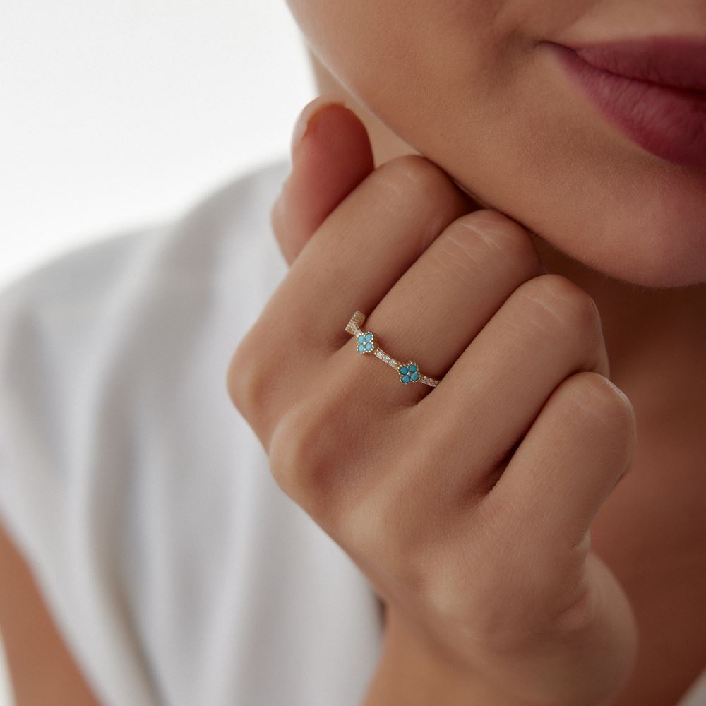 Yonca Firuze Baget Taşlı Yüzük